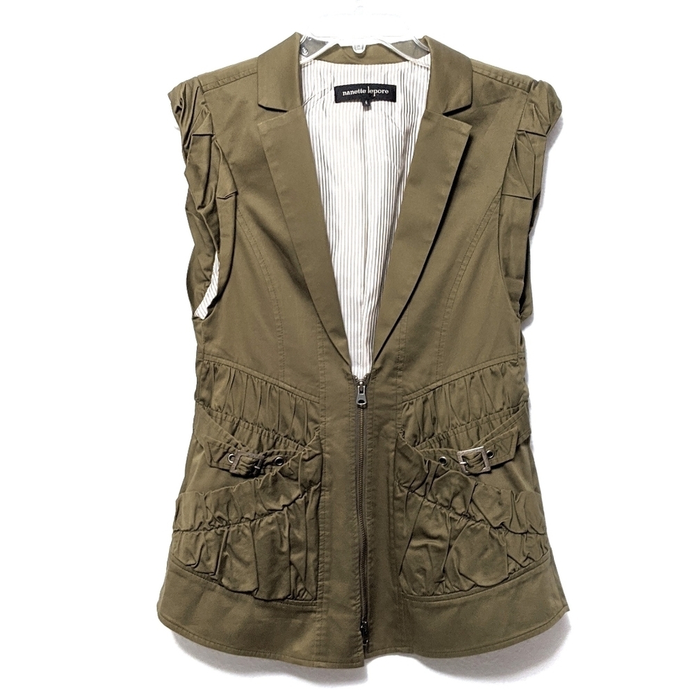 NANETTE LEPORE Army Green Utility Long Vest 6